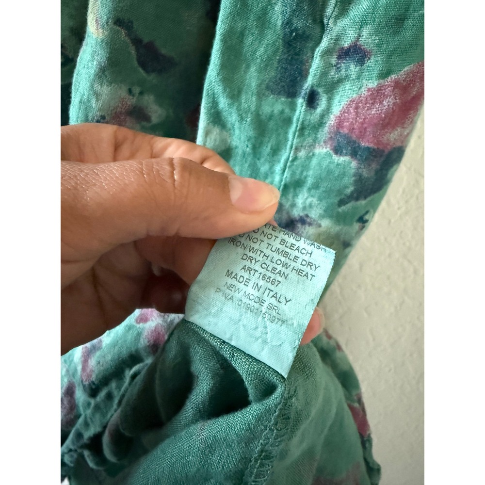 Bellambra Italy Green Watercolor Abstract Print 100% Linen Halter Mini Dress L - Picture 6 of 6